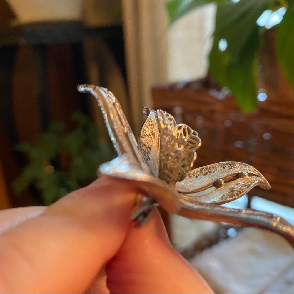 Vintage Mr. John couture brushed silver flower brooch